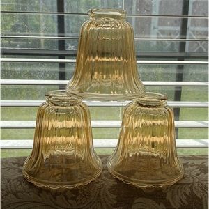 Vintage Amber Tint Glass Bell Shape Replacement Globes Set of 3